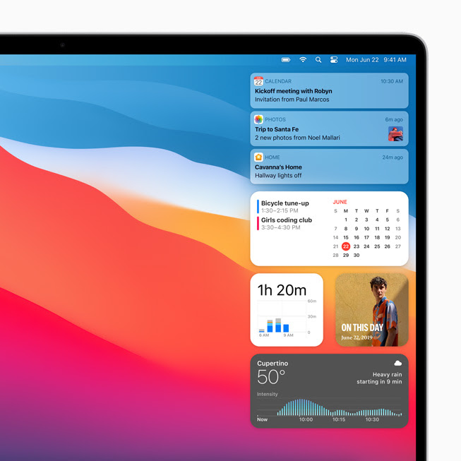 顯示在 MacBook Pro 上 macOS Big Sur 中的「通知中心」