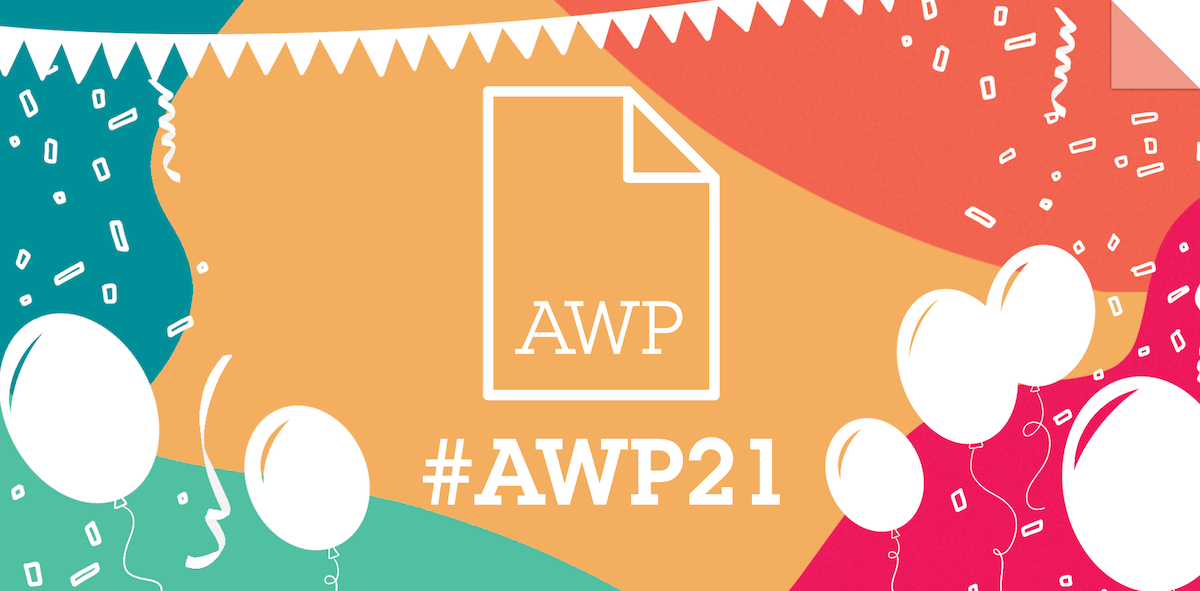 AWP logo on a colorful background with balloons