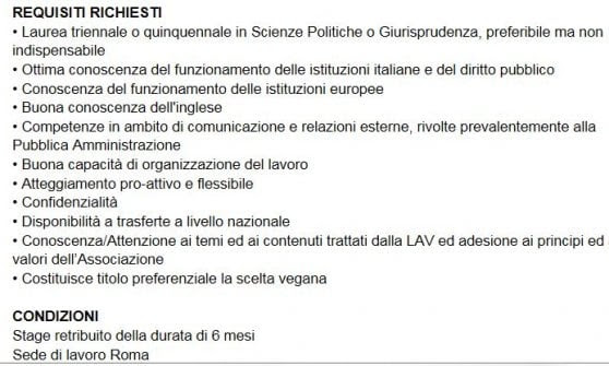 "Vuoi fare uno stage da noi? Ti assumo solo se sei vegano"