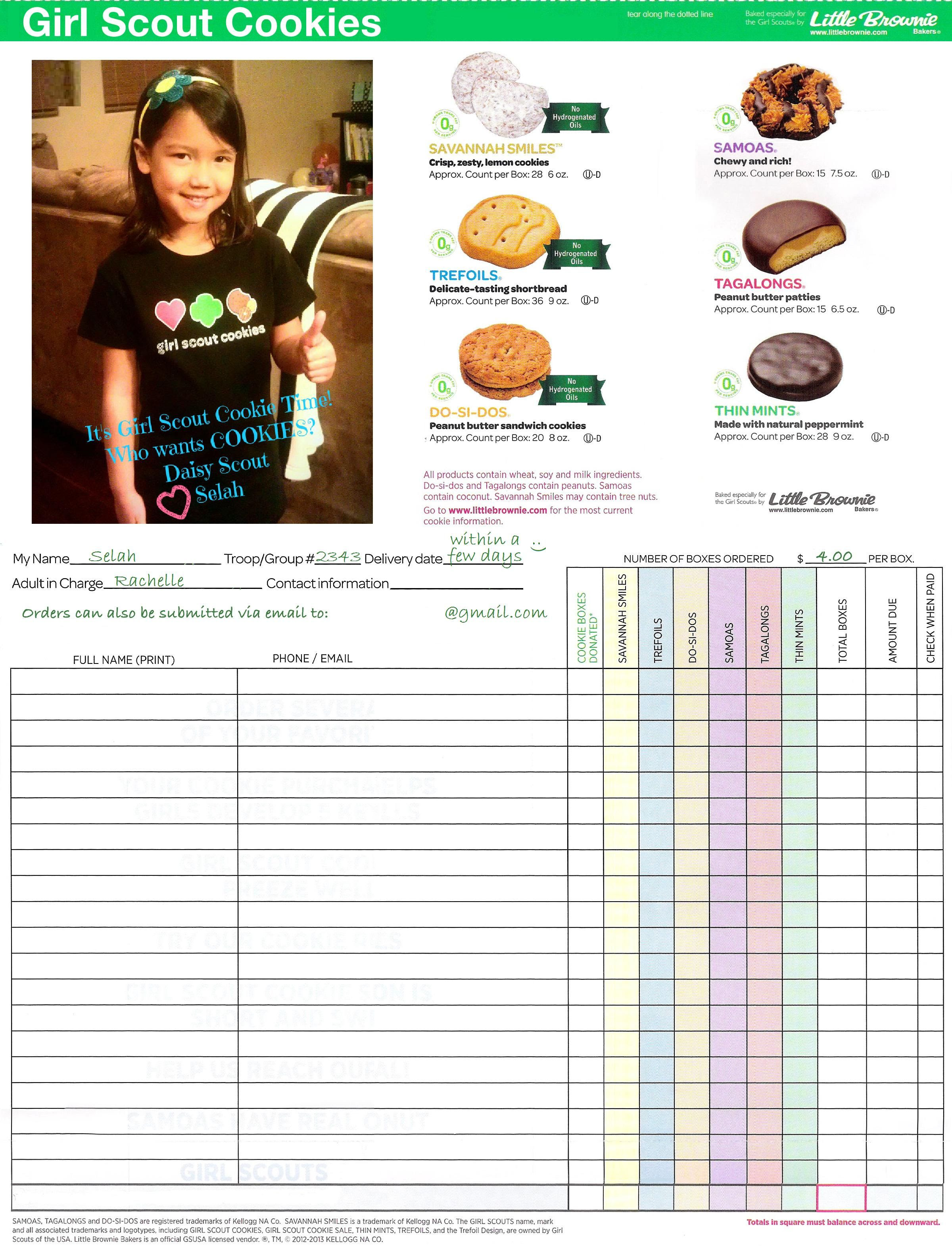 Girl Scout Cookie Personalized Order Form Girl scout cookie sales