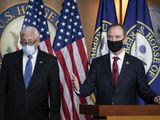 Rep. Adam Schiff, D-Calif., chairman of the House Intelligence Committee, right, speaks accompanied by House Majority Leader Steny Hoyer of Md., during a news conference on Capitol Hill, after a meeting at the White House, Tuesday, June 30, 2020, in Washington. (AP Photo/Alex Brandon)