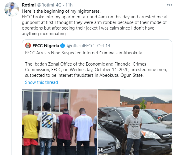 Nigerian man narrates how his "nightmare" began after he was allegedly labeled a fraudster and wrongly arrested by EFCC operatives in Ogun