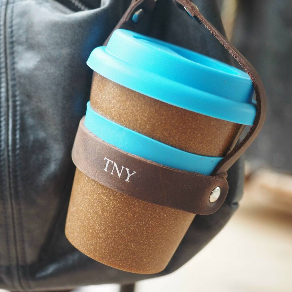 Personalised Reusable Cup And Carrier In Leather By Stabo