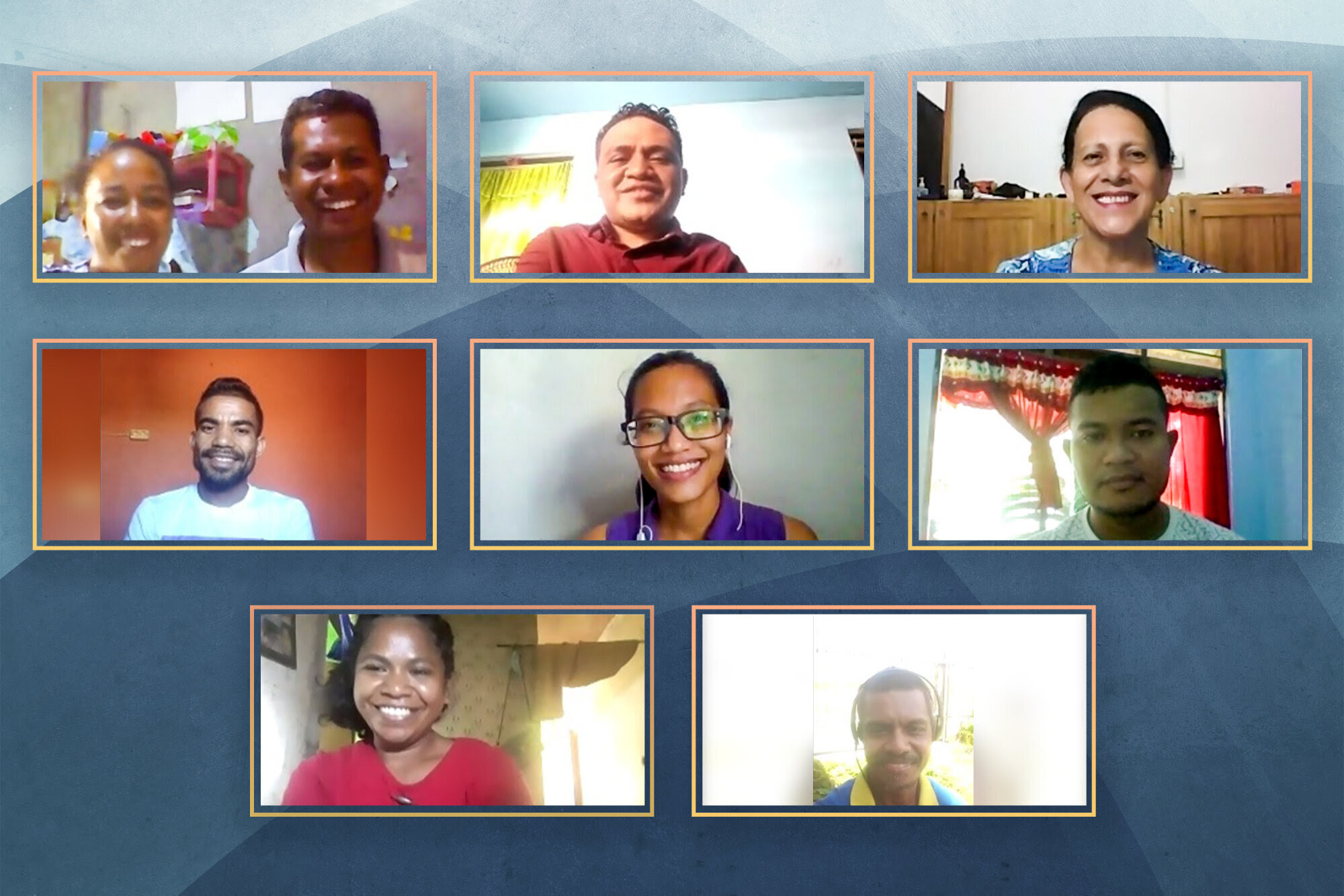 The nine members of the newly elected National Spiritual Assembly of the Bahá’ís of Timor-Leste gather online for their first meeting.