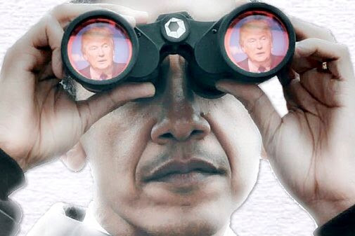 obama spies trump binoculars