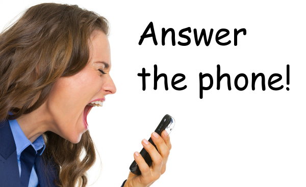 girl screaming into a phone with text that says Answer the phone