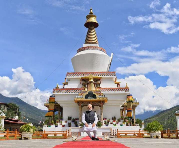 Indian prime minister Modi at the National Memorial Chorten in Thimphu. From From twitter.com