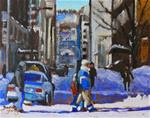 822 Montreal Winter Scene, Crossing Drummond, 8x10 oil - Posted on Saturday, December 6, 2014 by Darlene Young