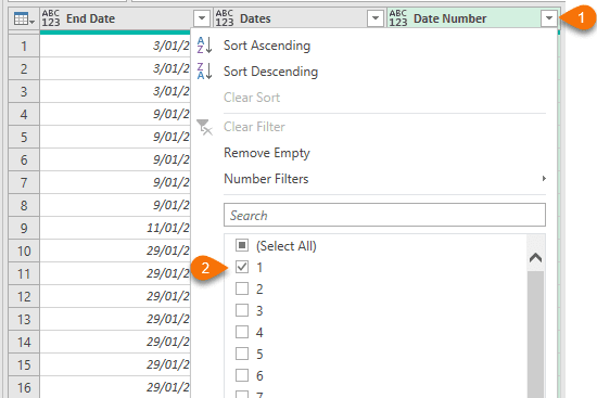 step 19 filter the date number