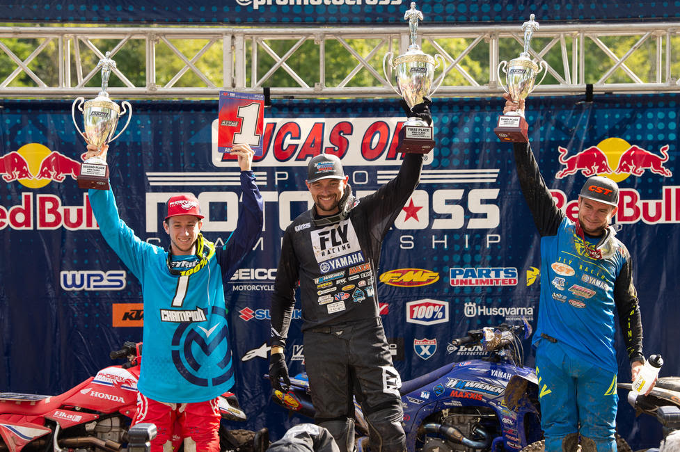 Chad Wienen (center) earned the overall win at Ironman followed by Joel Hetrick (left) and Thomas Brown (right) in third.