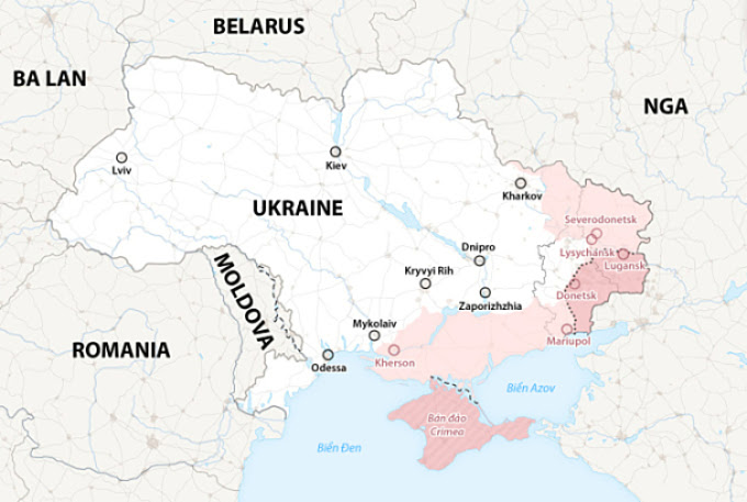 Cục diện chiến trường Ukraine sau hơn 6 tháng giao tranh. Đồ họa: NY Times.