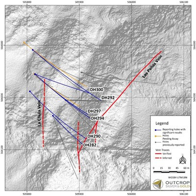 Map 1. Las Maras target area with drill hole traces. (CNW Group/Outcrop Silver & Gold Corporation)
