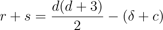 r+s=\dfrac{d(d+3)}{2}-(\delta +c)