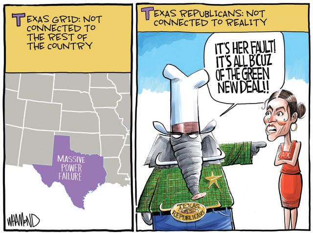 TEXAS GRID, POWER FAILURE, WINTER WEATHER, SNOW STORM, GENERATION, CRISISEL ECTRICITY SYSTEM, FAILURE, ERCOT, OUTAGE MILLIONS WITHOUT POWER, TEXAS REPUBLICANS BLAME AOC, NEW GREEN DEAL