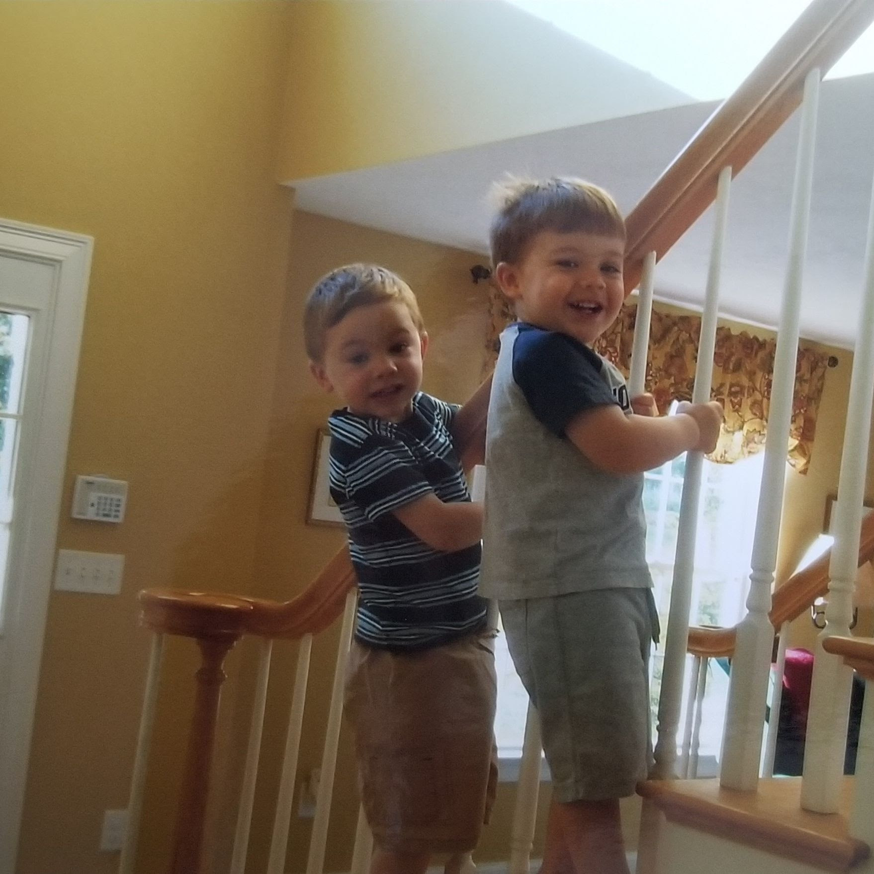 My boys climbing the wrong side of the stairs