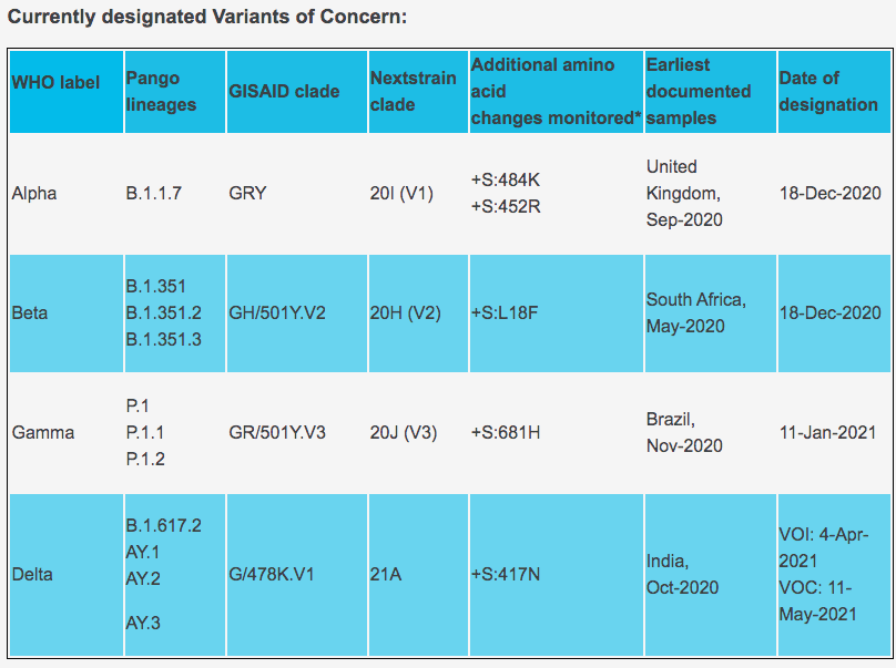 The current list of SARS-CoV-2 variants designated Variants of Concern