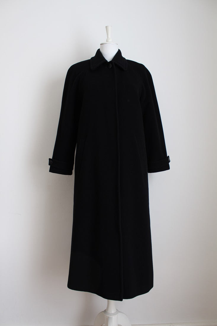 VINTAGE CASHMERE WOOL BLACK LONG COAT - SIZE 12