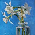 Six White Jonquils on Blue - Posted on Wednesday, March 25, 2015 by Gretchen Hancock