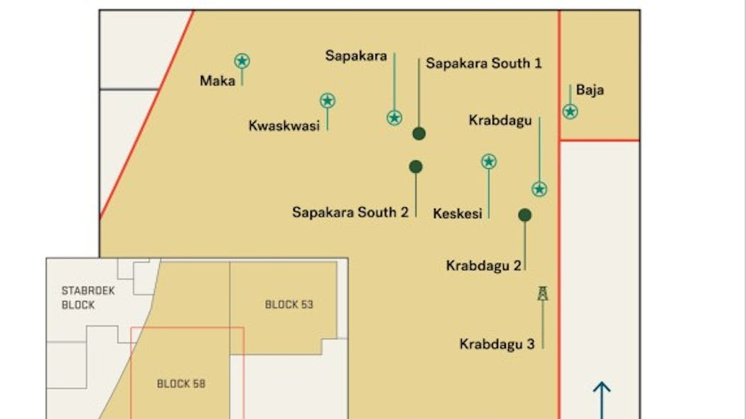 Development studies have begun for the deepwater Sapakara South and Krabdagu oil field discoveries offshore Suriname.