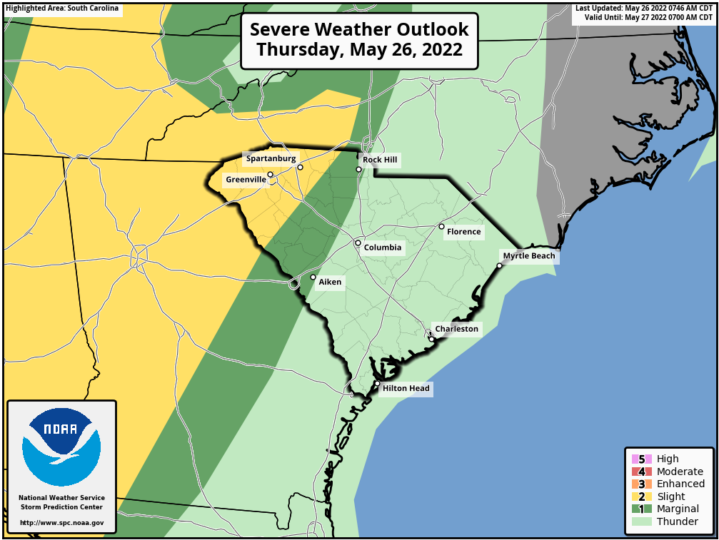 Severe weather outlook from the Storm Prediction Center for today and tonight