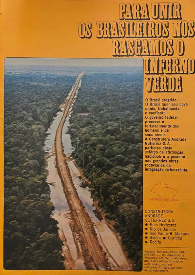 Publicidade governamental que convocou pessoas de todo o país para trabalhos nas obras do corredor viário da Transamazônica
