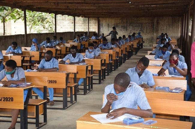 Photos of Nigerian students taking their WASSCE examinations
