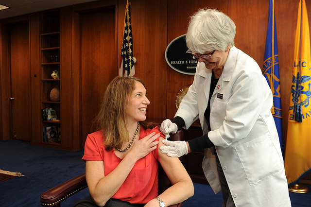 Secretary Burwell gets her flu shot