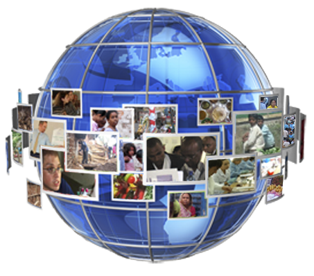 Image of globe surrounded by photos showing CDC and global health security in action.