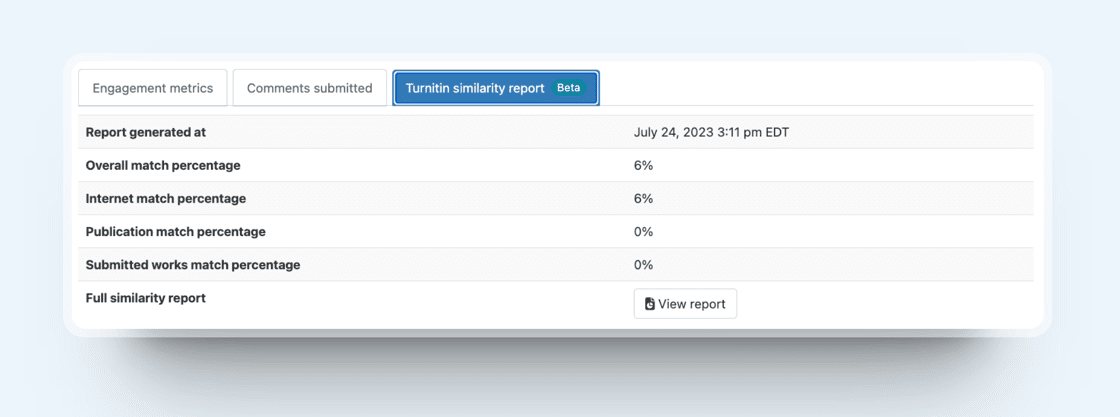 Turnitin integration in Perusall: Turnitin similarity report. Perusall New Features 2023