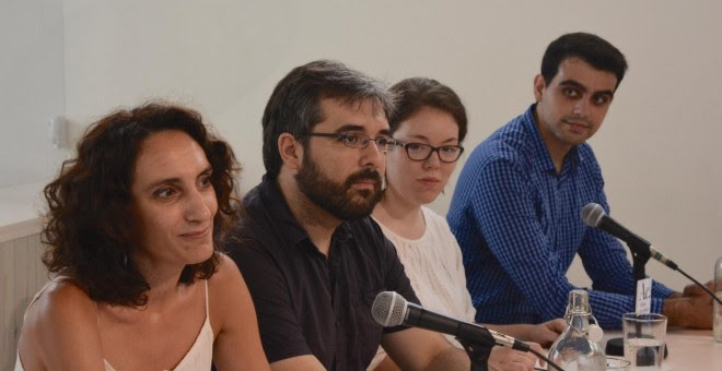 Isabel Elbal, Emmanuel Rodríguez, Paz Serra y David Leal, portavoces de Ahora en Común (de izquierda a derecha)./ AGUSTÍN MILLÁN