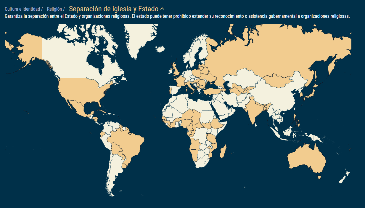 Mapa mundi separación de iglesia y Estado