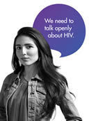 Picture of woman with “We need to talk openly about HIV”
