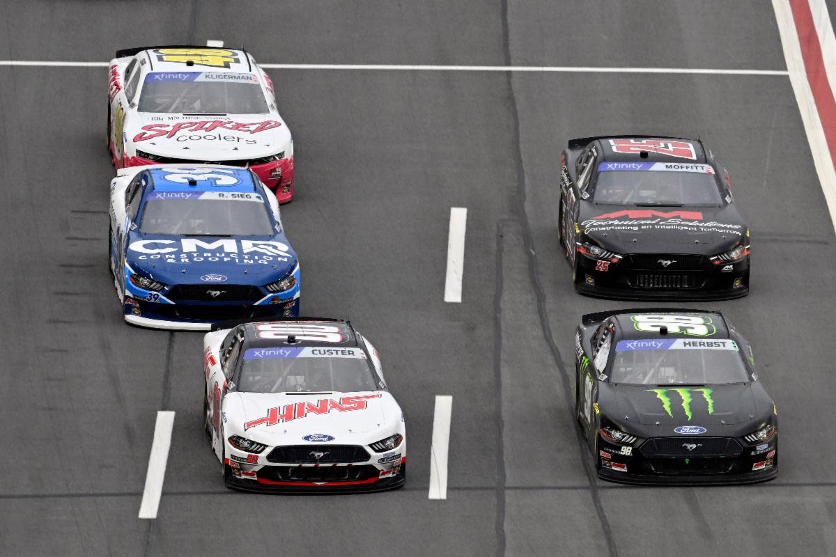 ATLANTA, GA - JULY 09: Kevin Harvick (#4 Stewart Haas Racing Hunt Brothers  Pizza Ford) races down the front stretch during the running of the NASCAR  Cup Series Quaker State 400 on