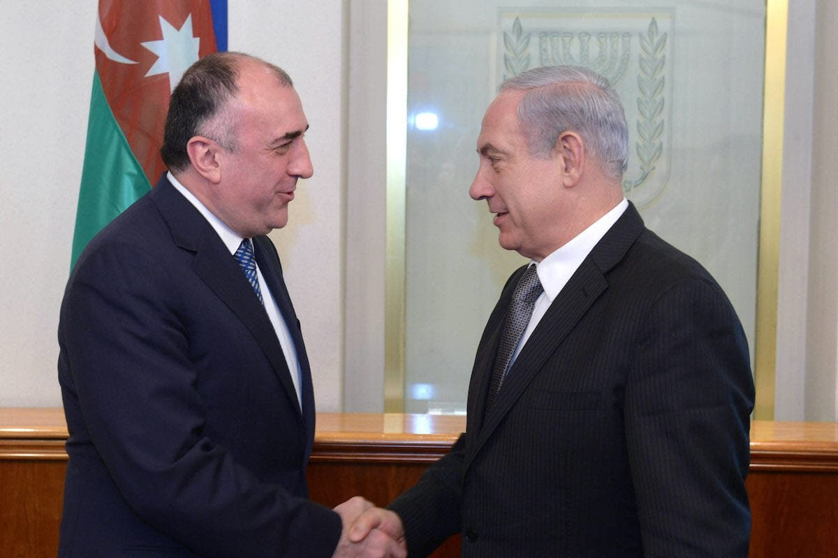 Israeli Prime Minister Benjamin Netanyahu meets with former Azerbaijan Foreign Minister Elmar Mammadyarov on 23 April 2013 in Jerusalem, Israel. [Amos Ben Gershom GPO via Getty Images]