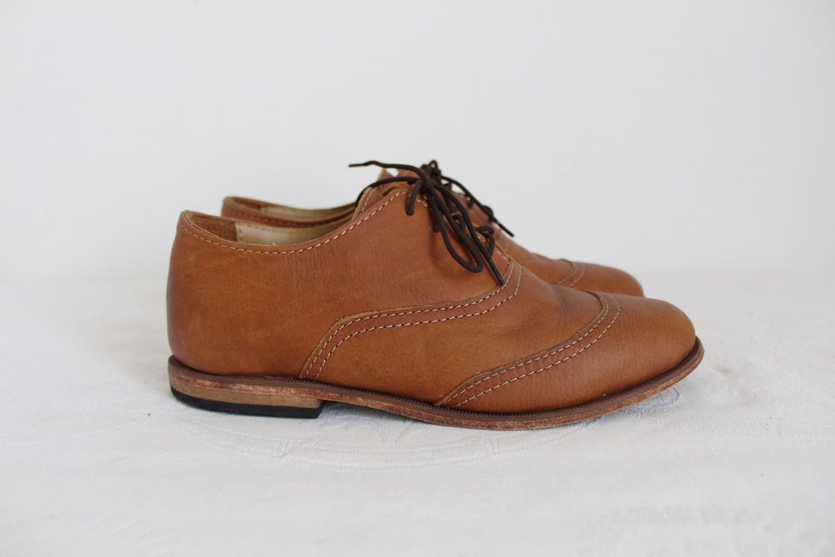 VINTAGE GENUINE LEATHER TAN OXFORD SHOES - SIZE 5