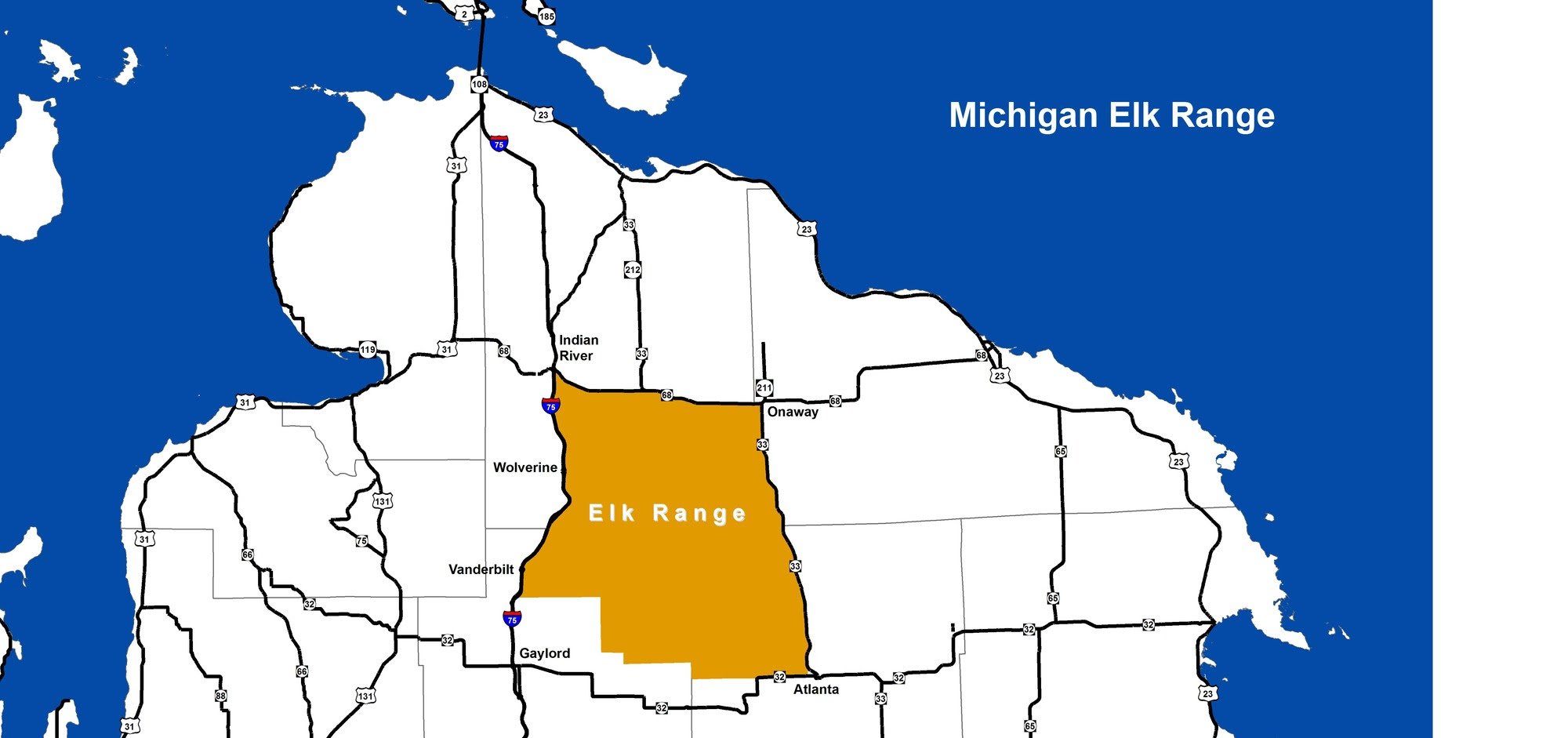 A map of Michigan's elk range.