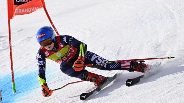 Mikaela Shiffrin during her first run of the giant slalom
