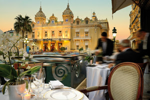 A drink in the sunshine on the terrace of the Café de Paris Monte-Carlo