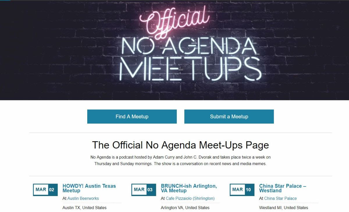 No Agenda Meetup banner