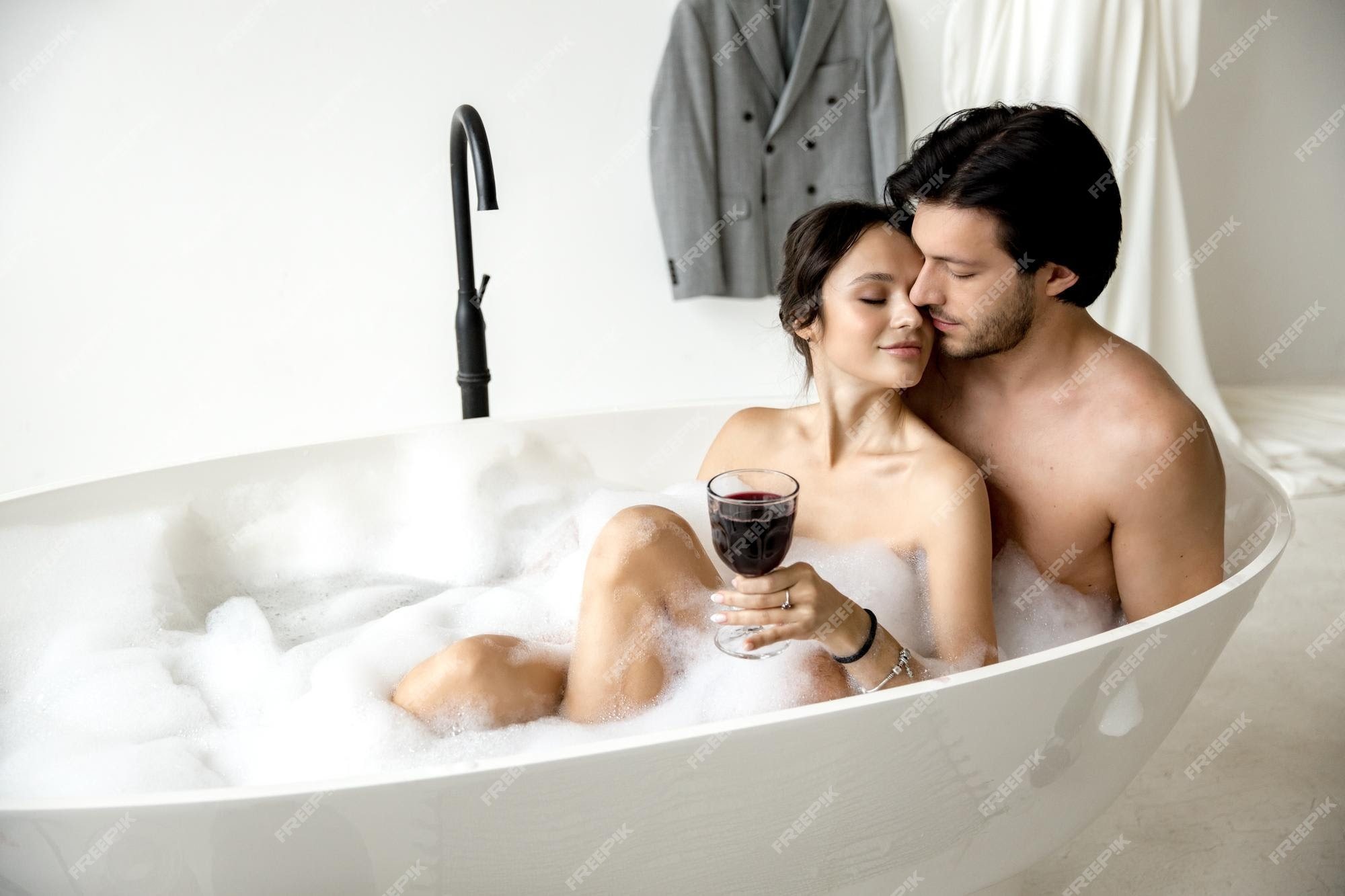 Premium Photo | Romantic relationship couple in love together in the  bathroom high quality photo
