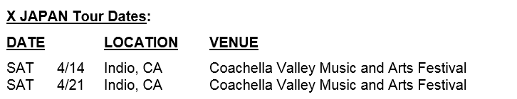 X Japan to Return to U.S. for Coachella 2018 Debut 