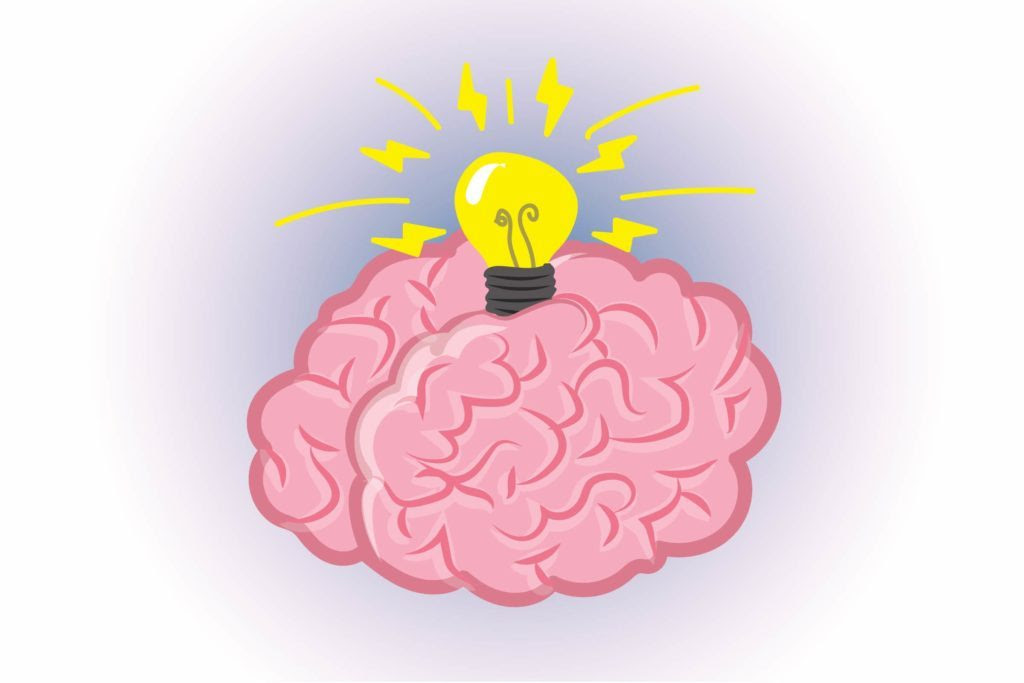 Graphic of human brain with light bulb on top