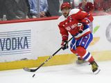 Washington Capitals left wing Alex Ovechkin (8), of Russia, skates with the puck during the second period of an NHL hockey game against the New York Islanders, Monday, Feb. 10, 2020, in Washington. (AP Photo/Nick Wass)