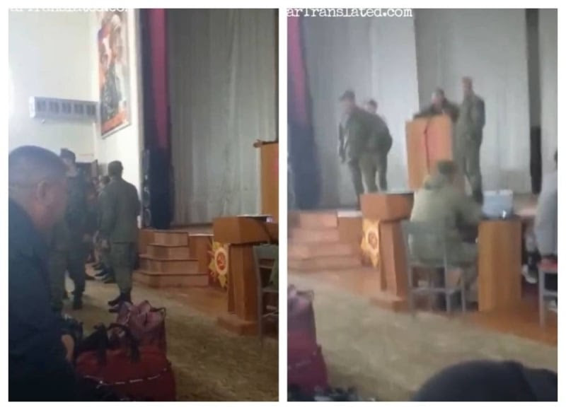 شاهد ضابط روسي يوبخ شبان داخل مركز تعبئة بعد رفضهم الذهاب للحرب في أوكرانيا