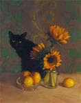 Black Cat with Sunflowers - Posted on Monday, March 9, 2015 by Diane Hoeptner