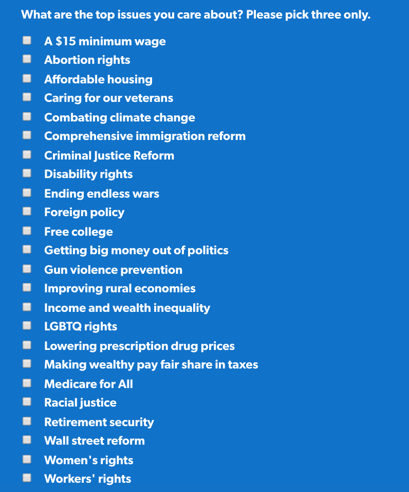 What are the top issues you care about? Please pick three.