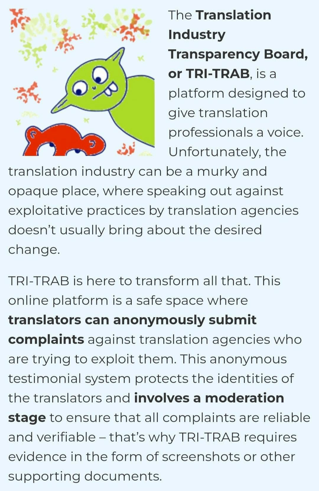 TRI-TRAB platform The translation Industry Transparency Board