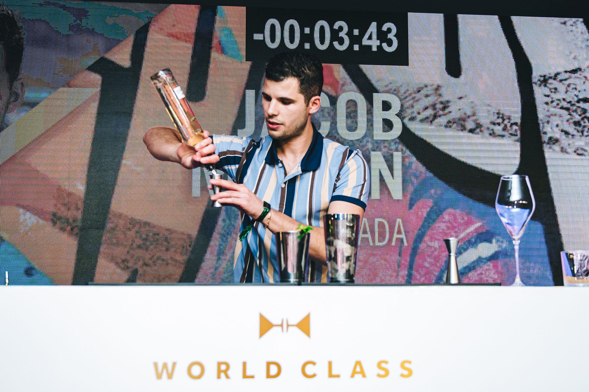 Jacob Martin takes on the Speed round during the World Class Global Bartender of the Year competition in São Paulo.