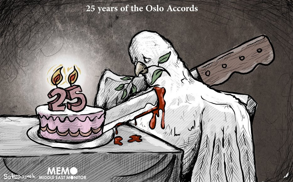 Oslo Accords, the 25th Anniversary - Cartoon [Sabaaneh/MiddleEastMonitor]
