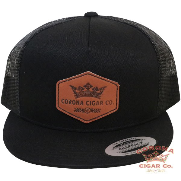 Image of Corona Cigar Co. Leather Patch Trucker Hat - Black